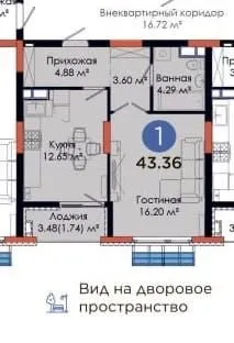43 м², 1-комн. квартира, 8/12