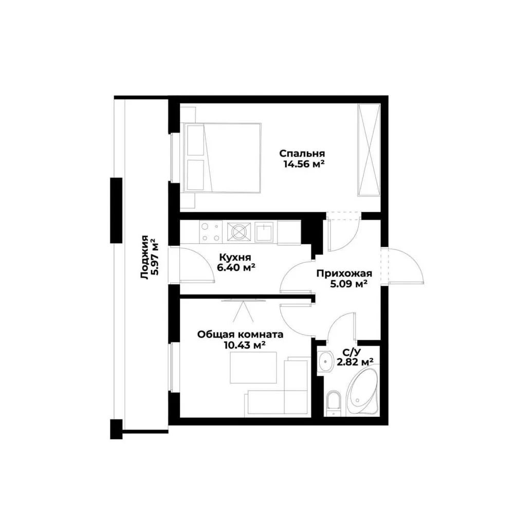 41 м², 2-комн. квартира, 8/16