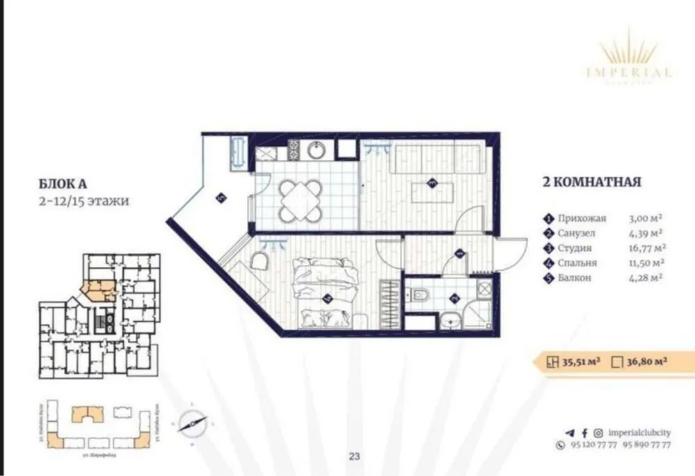 36 м², 2-комн. квартира, 12/13