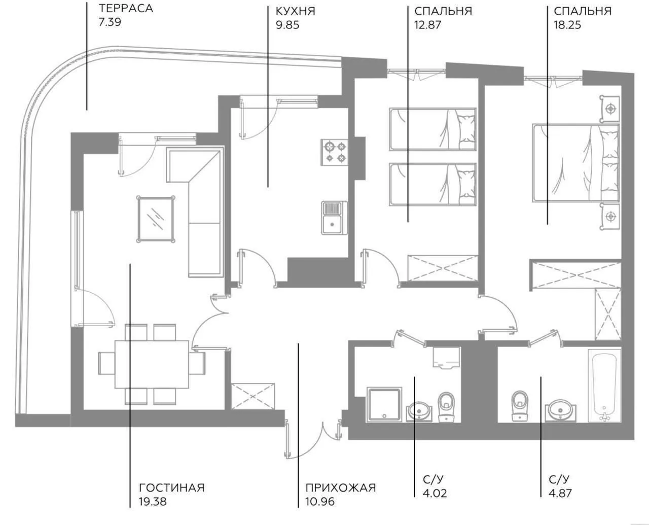 86 m², 3-xonali kvartira, 5/15