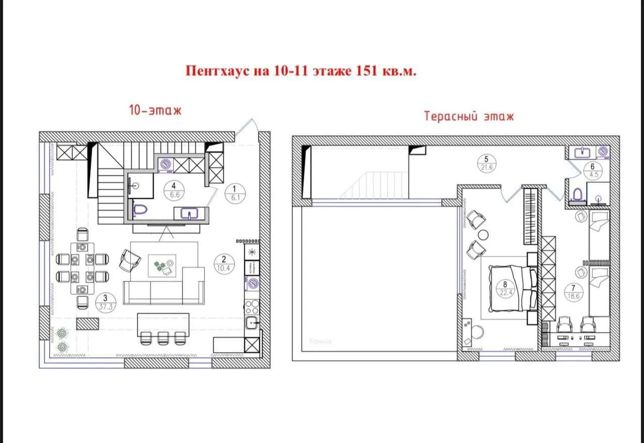 151 м², 4-комн. квартира, 10/10