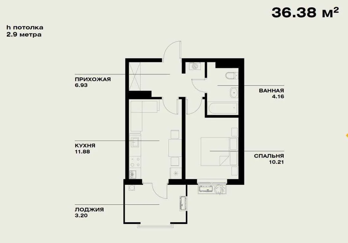 37 м², 1-комн. квартира, 16/16
