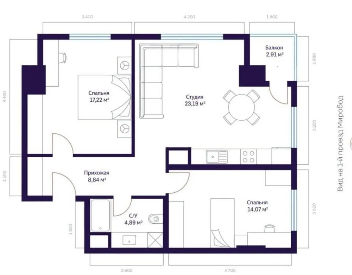 70 м², 3-комн. квартира, 10/26