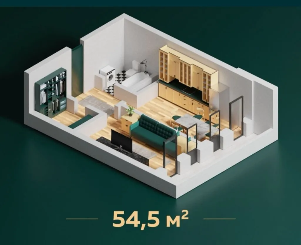 54 m², 2-xonali kvartira, 4/12