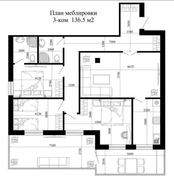 138 m², 4-xonali kvartira, 3/8