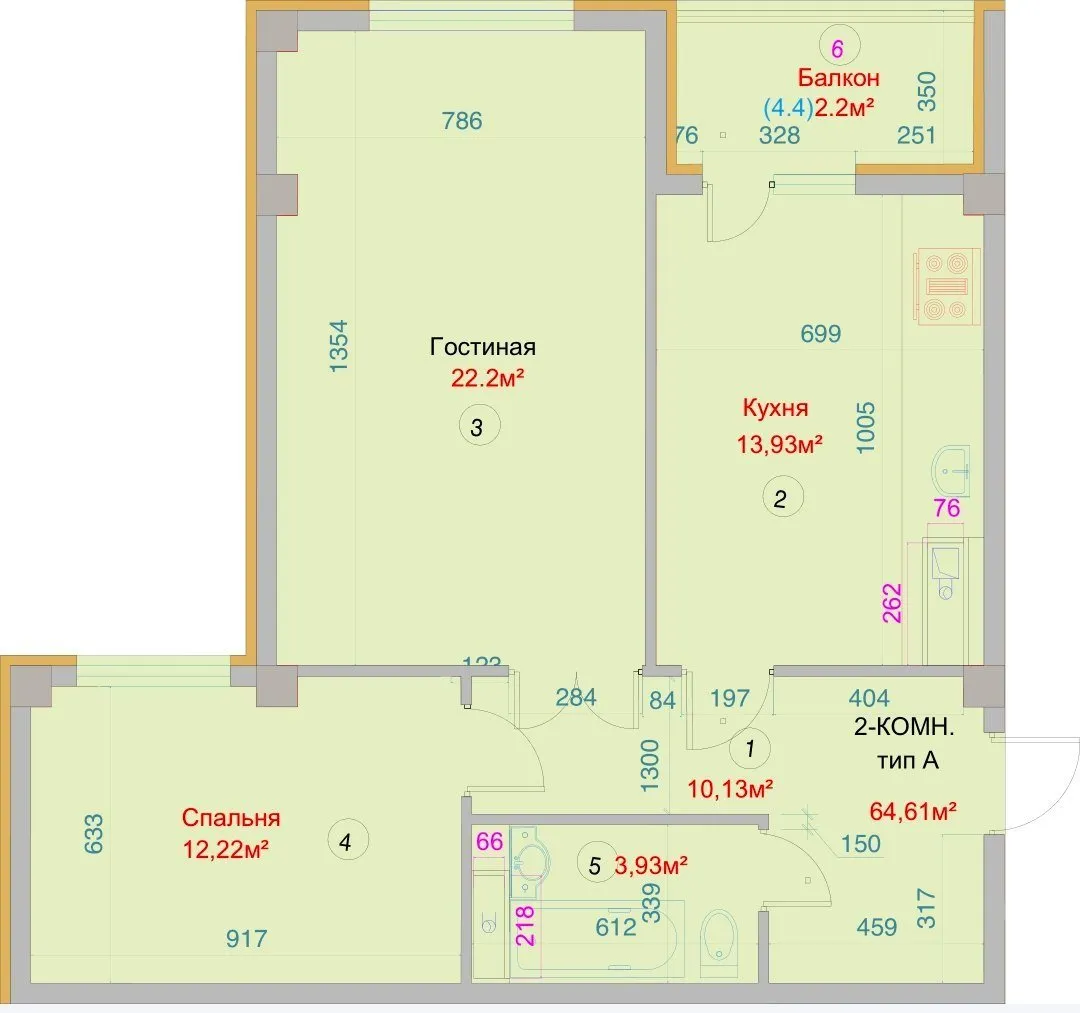 57 m², 2-xonali kvartira, 2-8/8