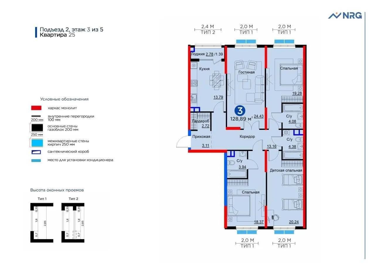 128 м², 3-комн. квартира, 3/5