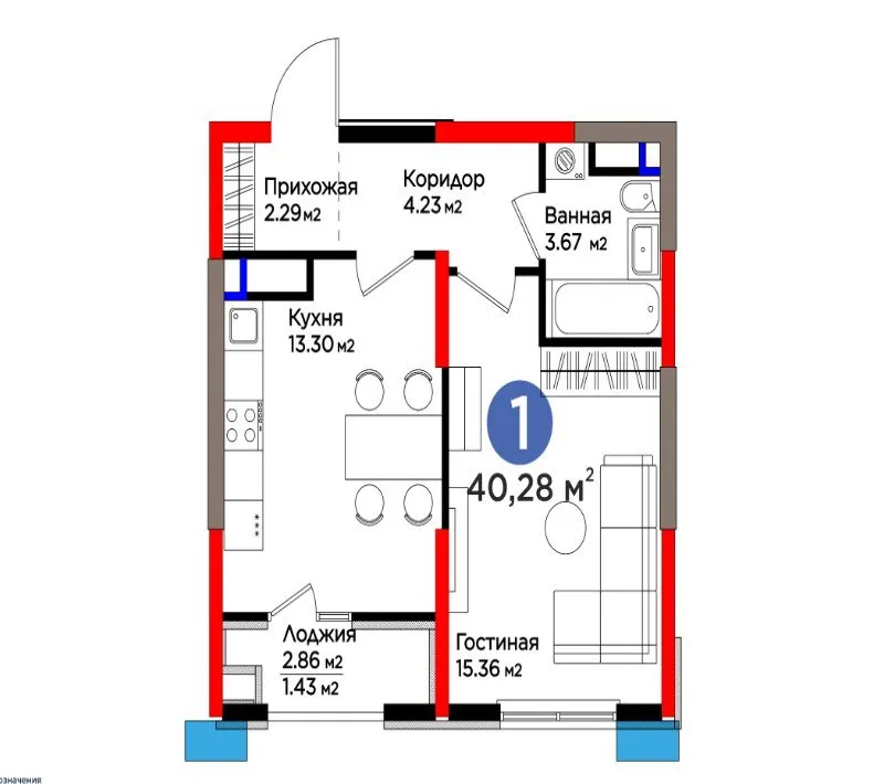 38 m², 1-xonali kvartira, 2-9/9