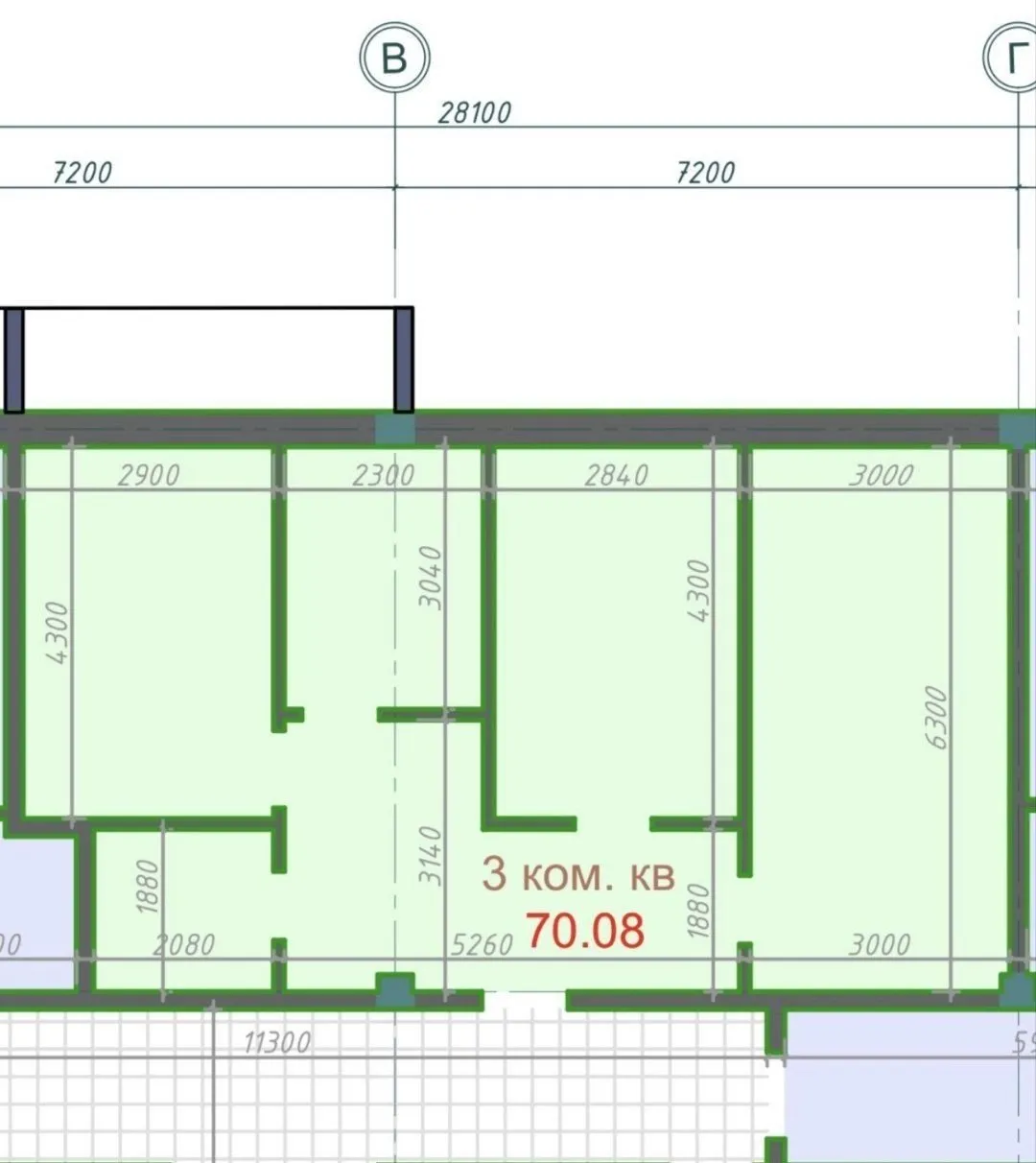 70 м², 3-комн. квартира, 11/12