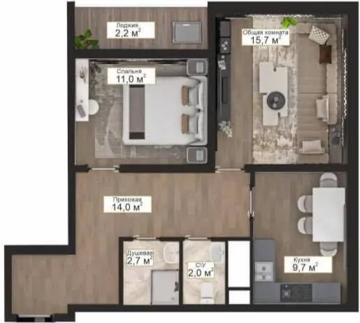62 m², 2-xonali kvartira, 9/16