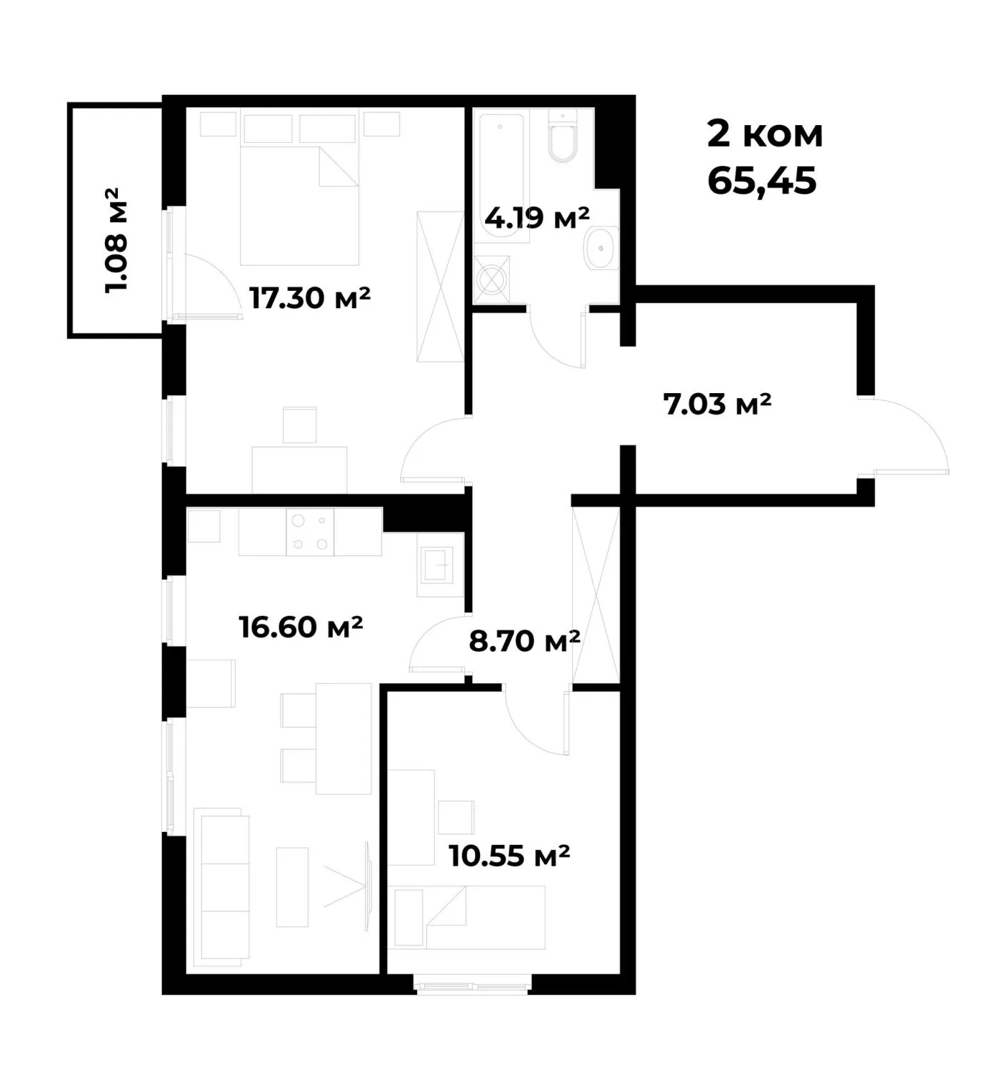 65 м², 2-комн. квартира, 5/5