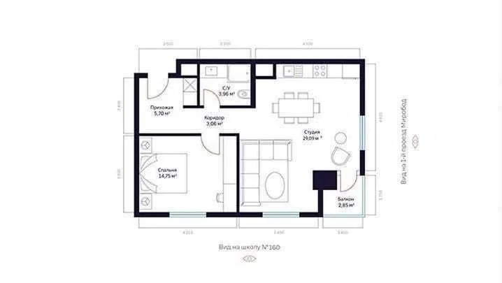 57 м², 2-комн. квартира, 18/25