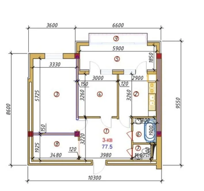 100 м², 2-комн. квартира, 3/12