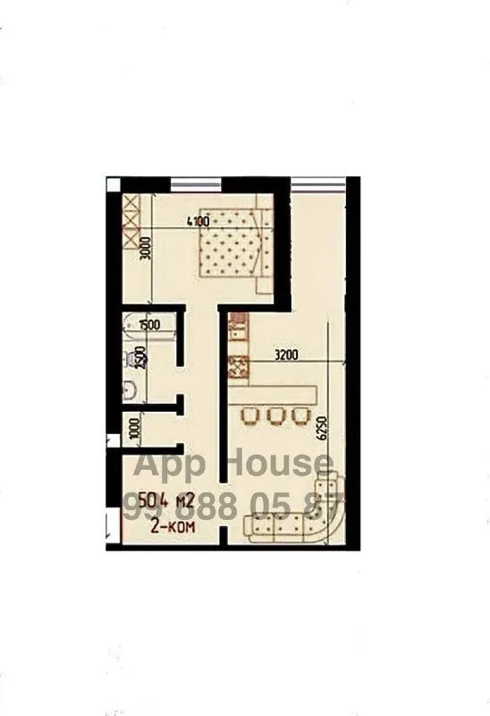 50 m², 2-xonali kvartira, 4/7