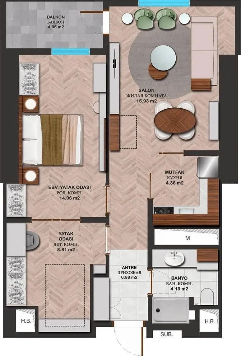 60 м², 2-комн. квартира, 11/51