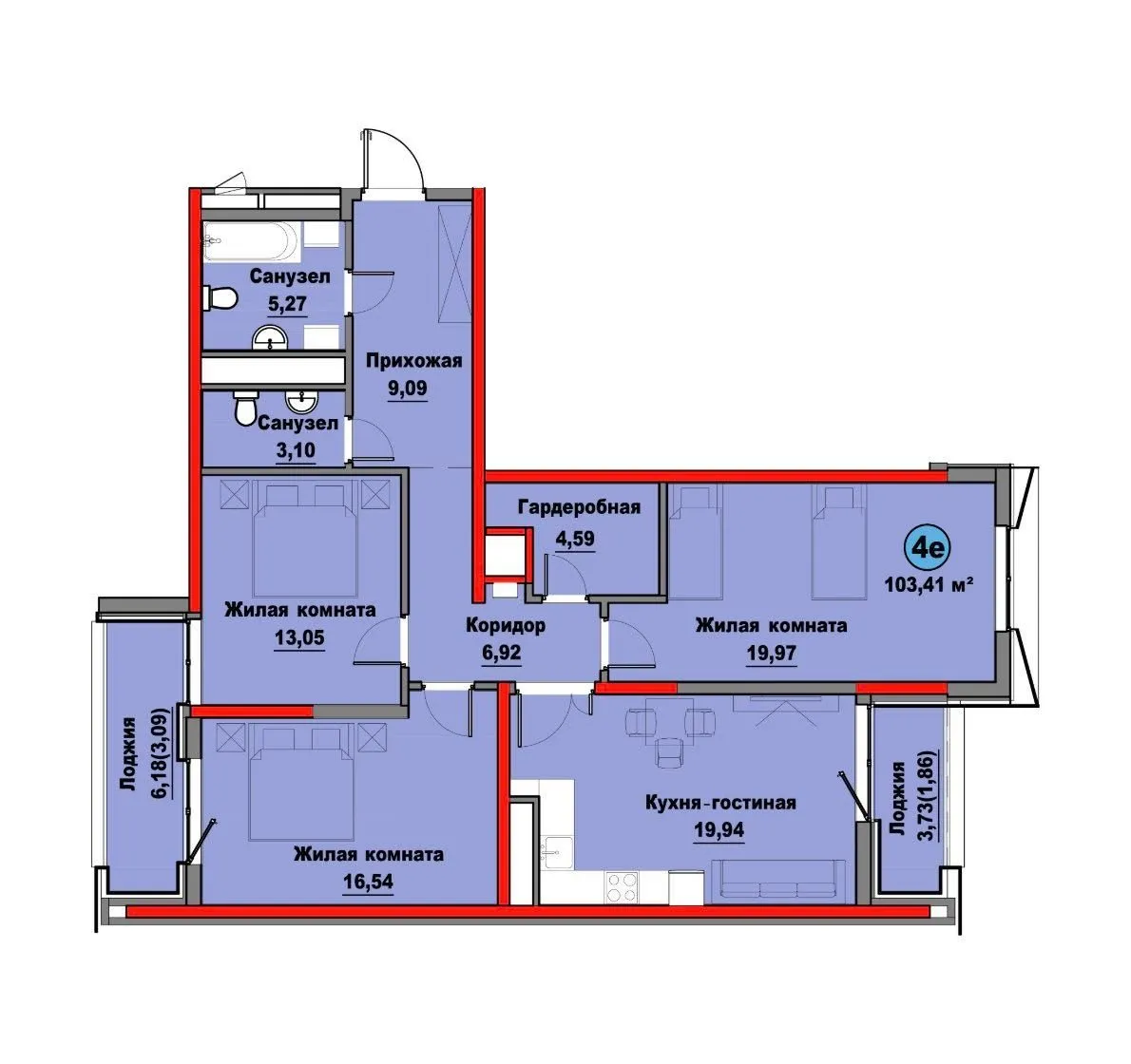 104 м², 4-комн. квартира, 12/15