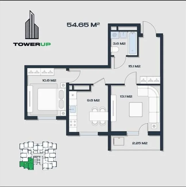 55 м², 2-комн. квартира, 11/16