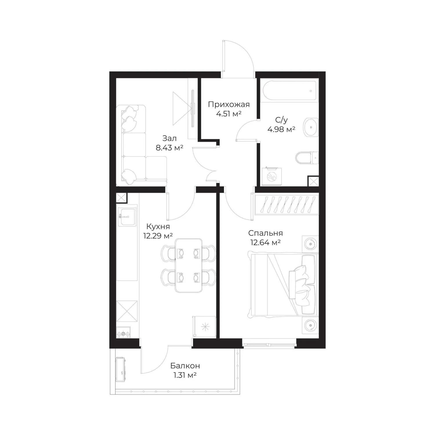 44 м², 2-комн. квартира, 14/16