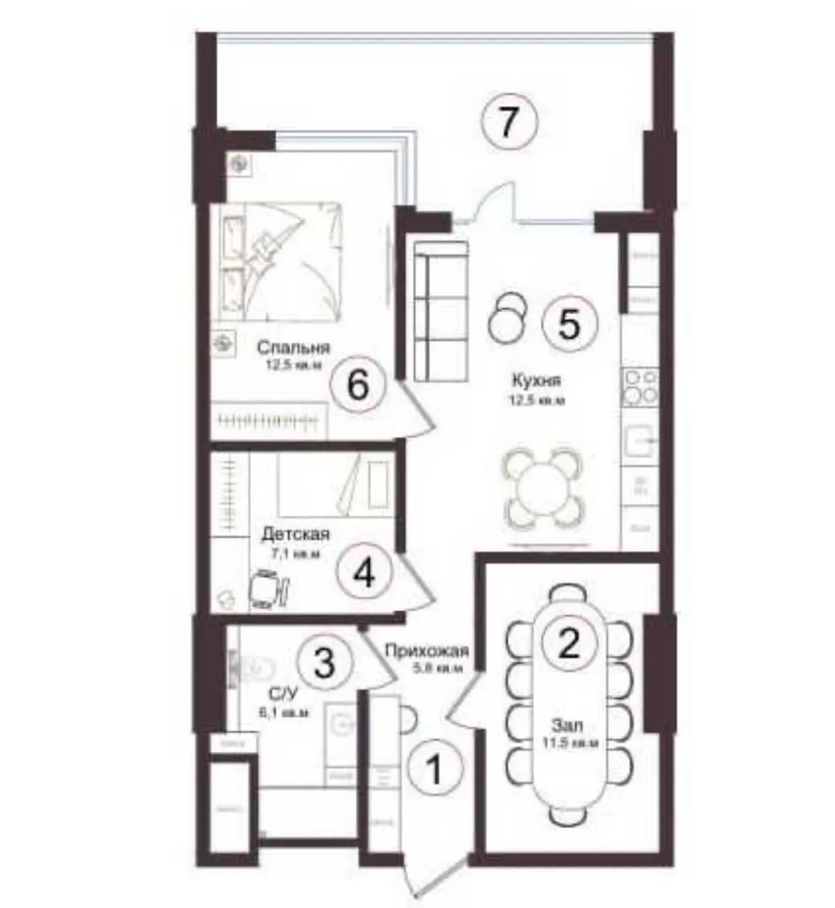 70 м², 2-комн. квартира, 6/16