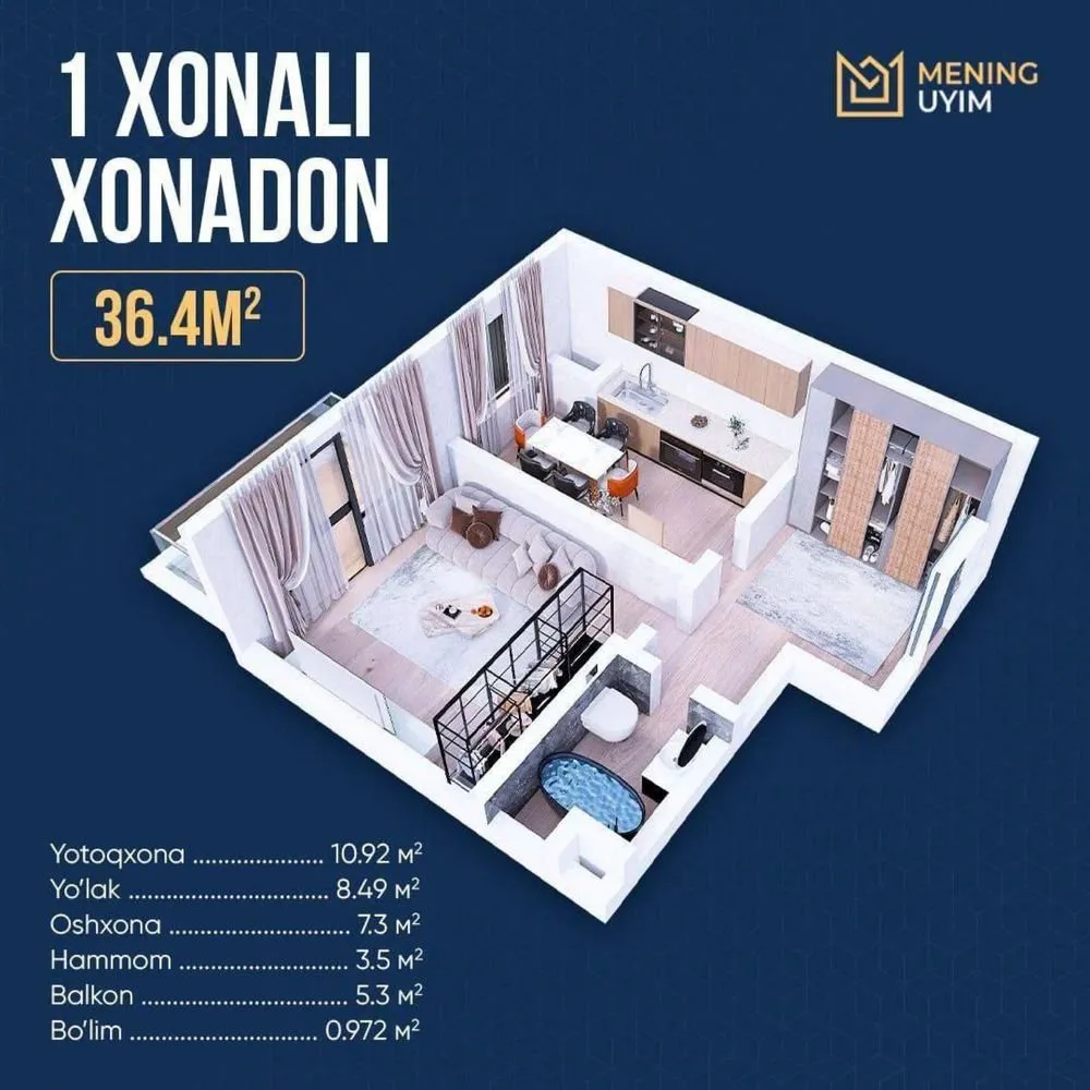 36 м², 1-комн. квартира, 9/9