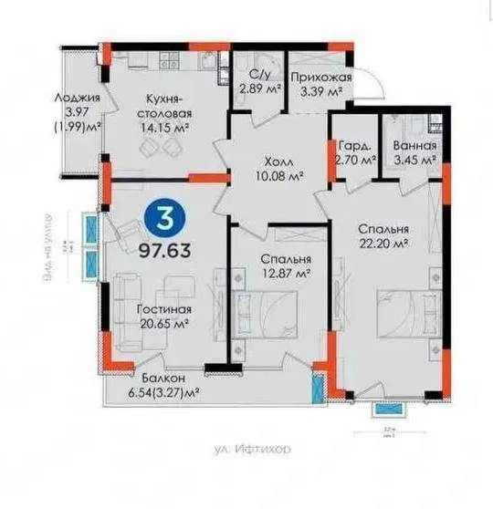 98 м², 3-комн. квартира, 2/6