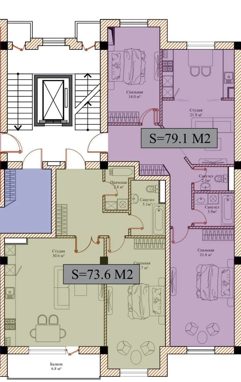 75 м², 2-комн. квартира, 12/13
