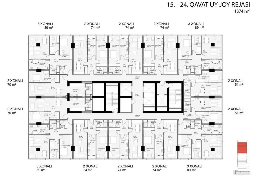 74 м², 2-комн. квартира, 19/28