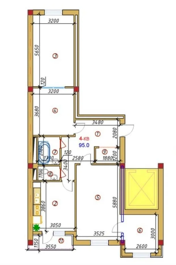 96 м², 3-комн. квартира, 4/12