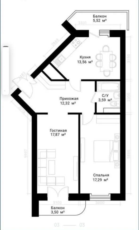 71 м², 2-комн. квартира, 5/8