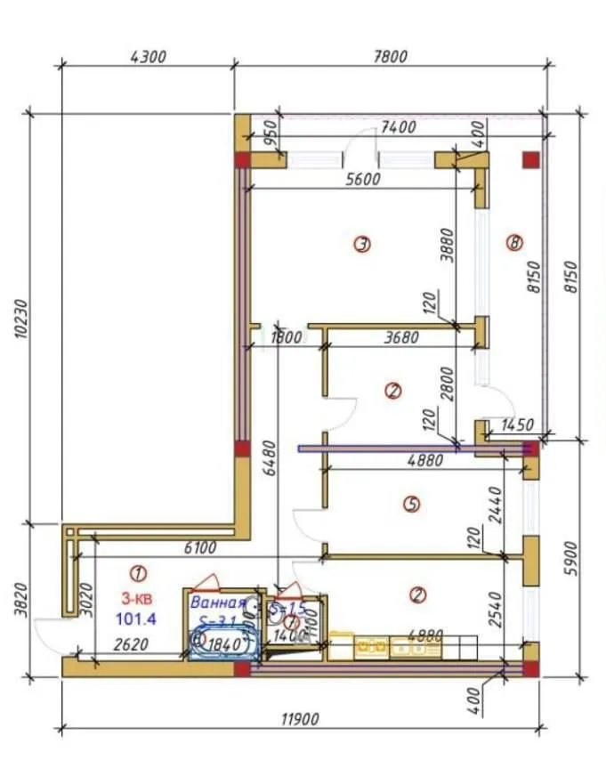 117 м², 3-комн. квартира, 2/10