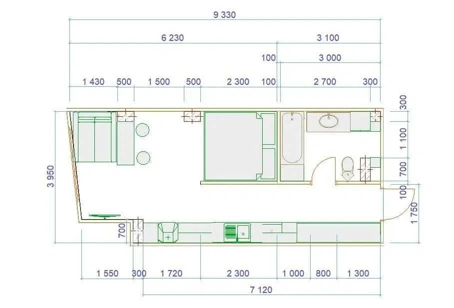 34 м², 1-комн. квартира, 9/11
