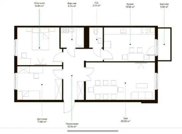 75 m², 3-xonali kvartira, 4/9