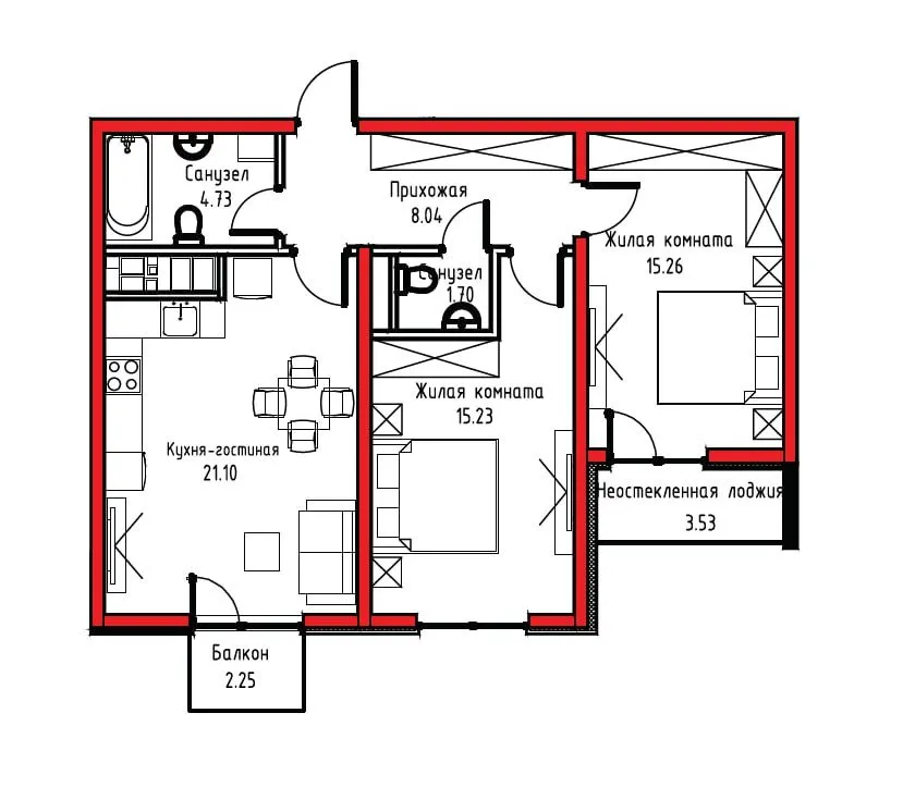 49 m², 2-xonali kvartira, 2-16/16