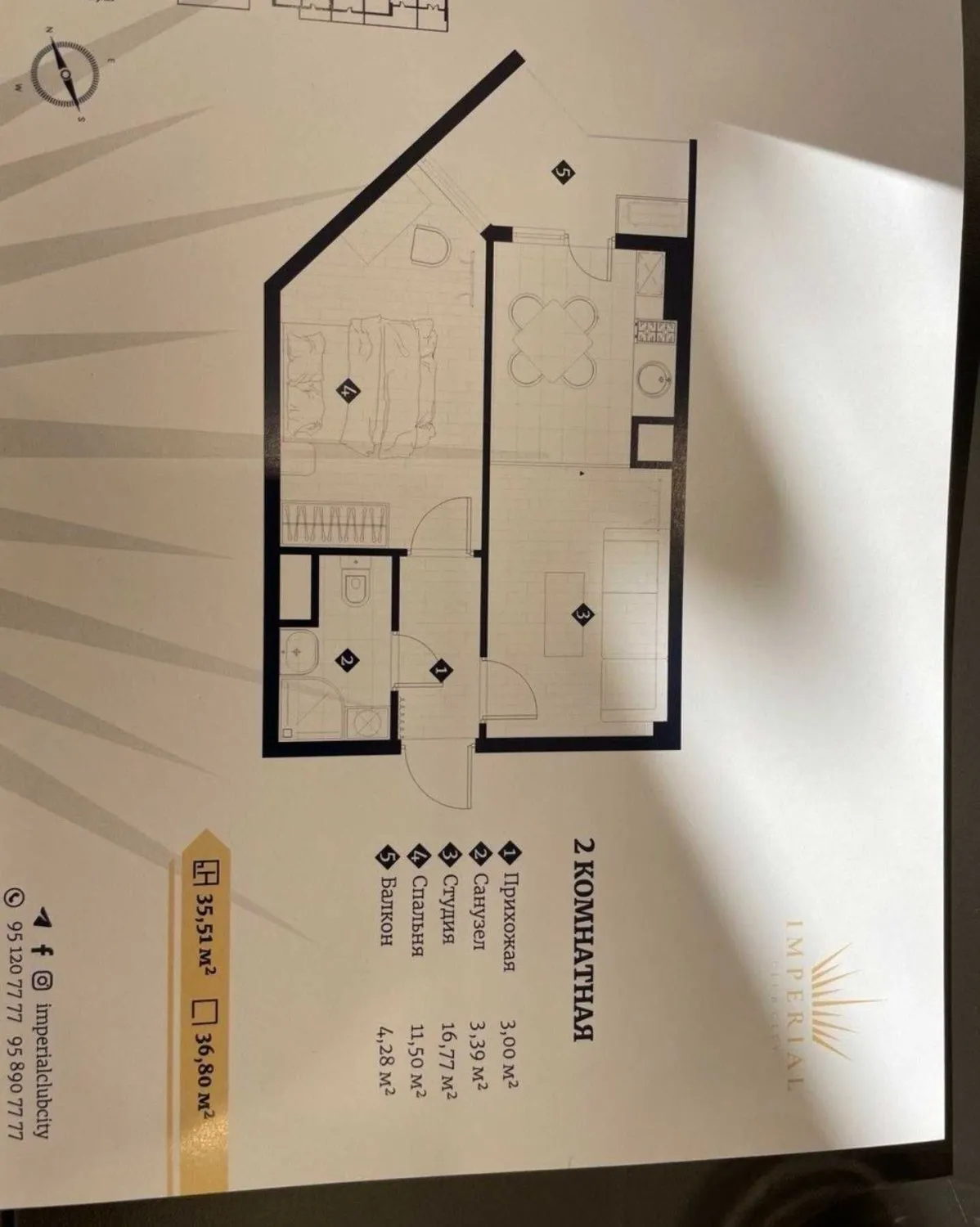 36 м², 2-комн. квартира, 2/13