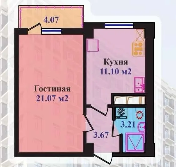 39 м², 1-комн. квартира, 8/14