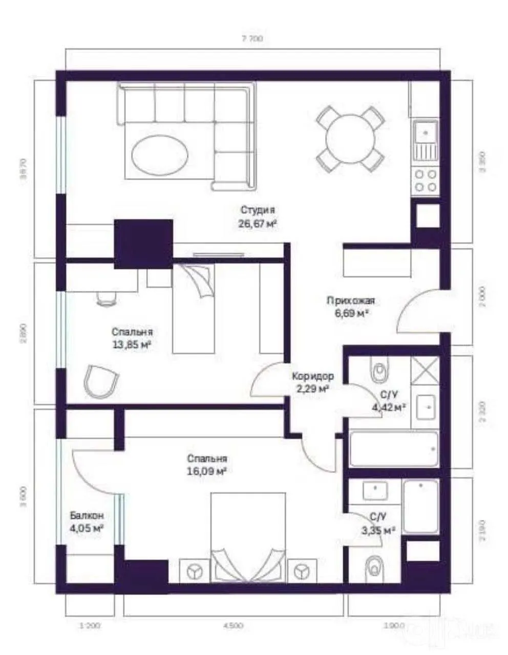 75 м², 3-комн. квартира, 13/25