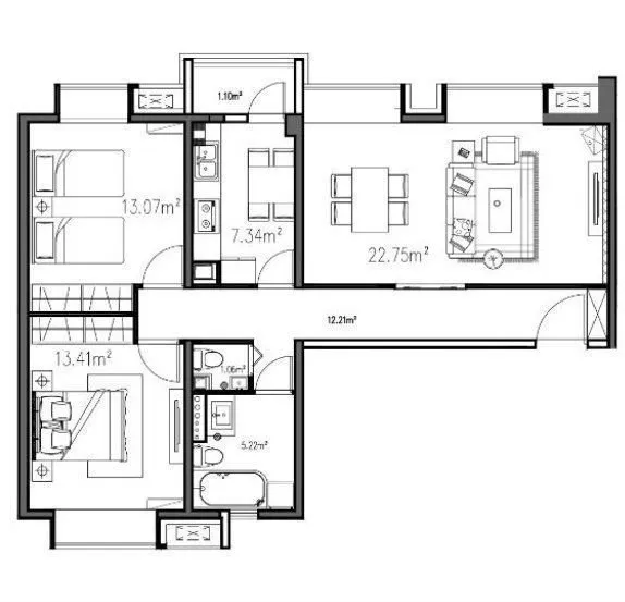 70 м², 3-комн. квартира, 1/17