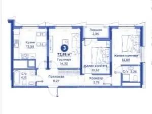 73 м², 3-комн. квартира, 15/15
