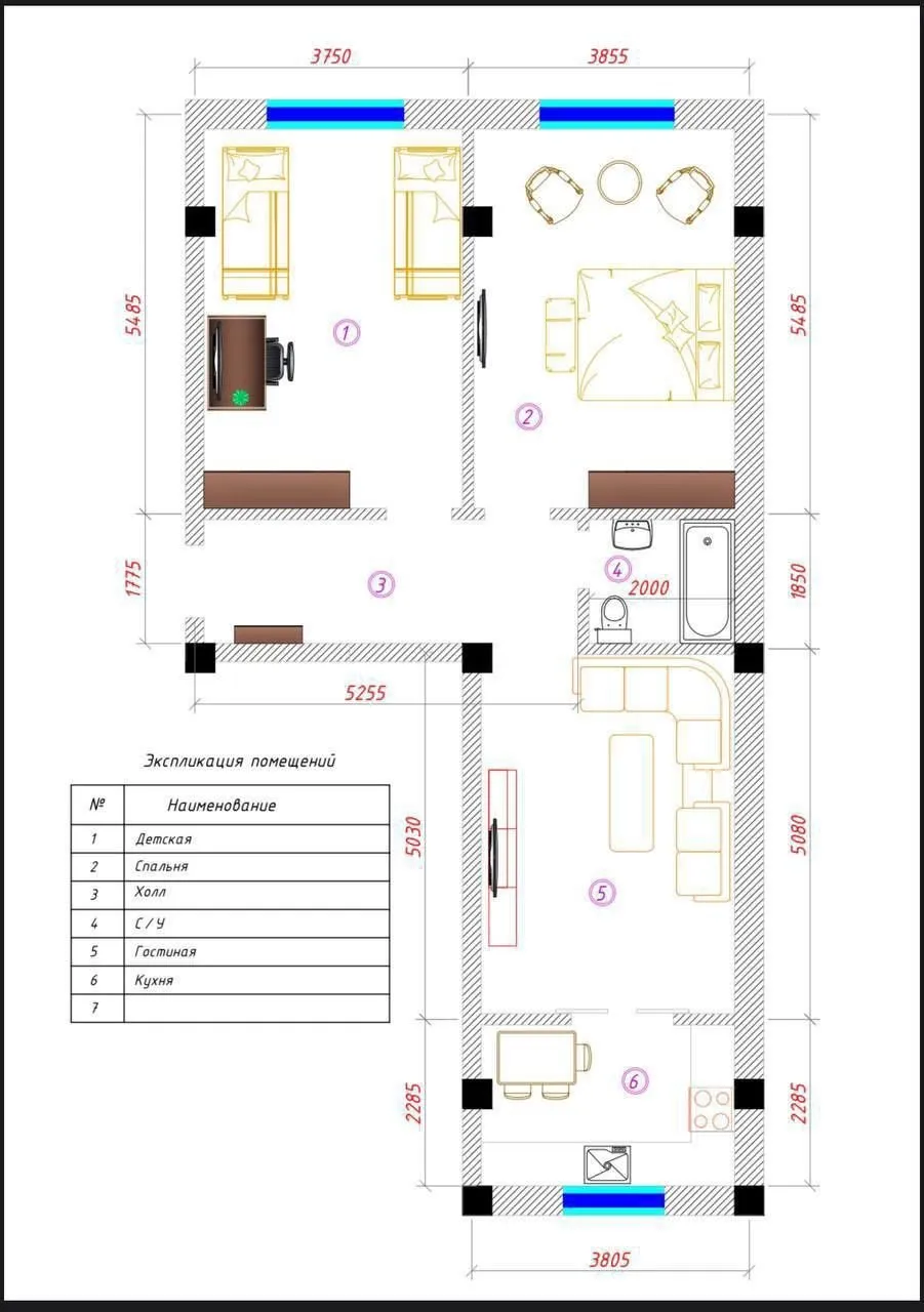 76 m², 3-xonali kvartira, 2/6