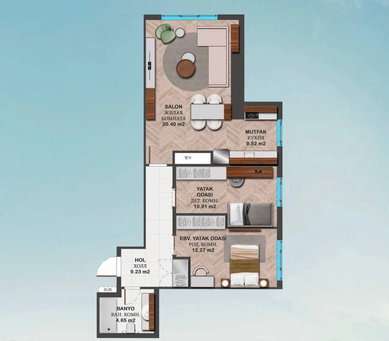 71 m², 3-xonali kvartira, 11/51