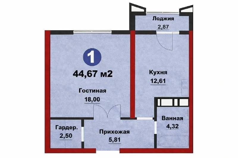 45 м², 2-комн. квартира, 3/15