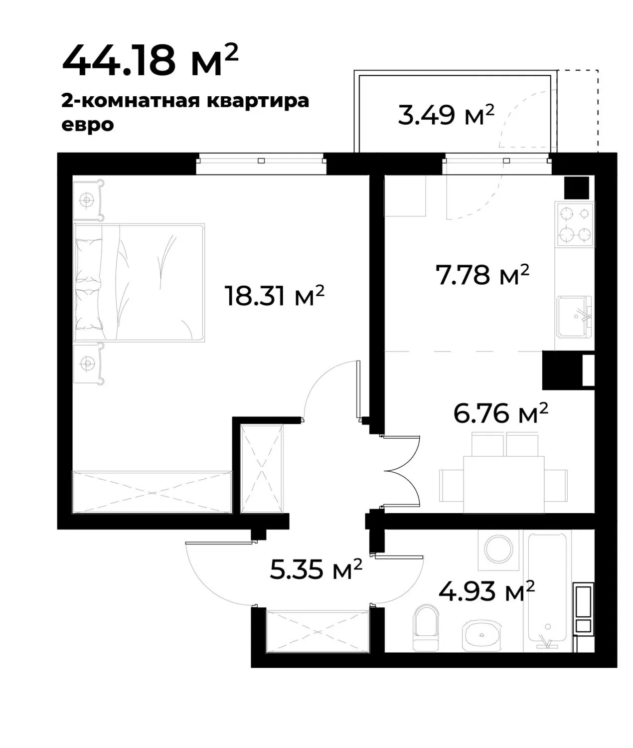 44 м², 1-комн. квартира, 6/9