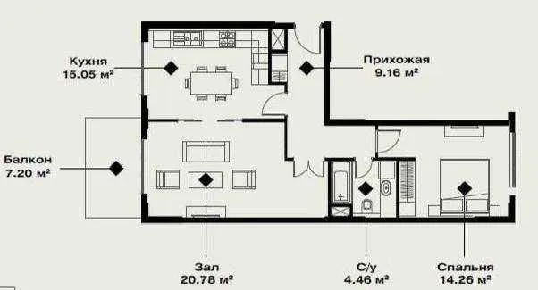 65 м², 2-комн. квартира, 10/14
