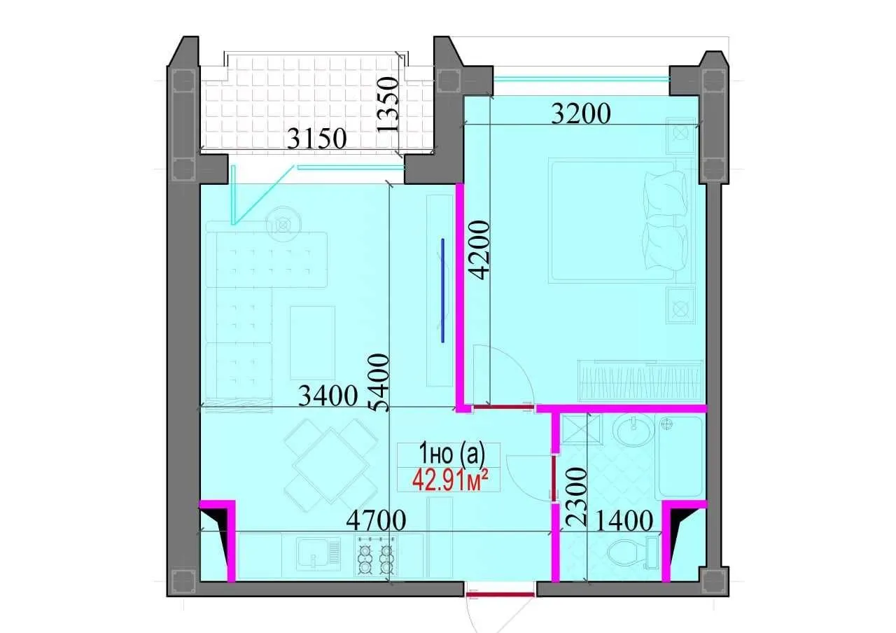 42 м², 2-комн. квартира, 3/16
