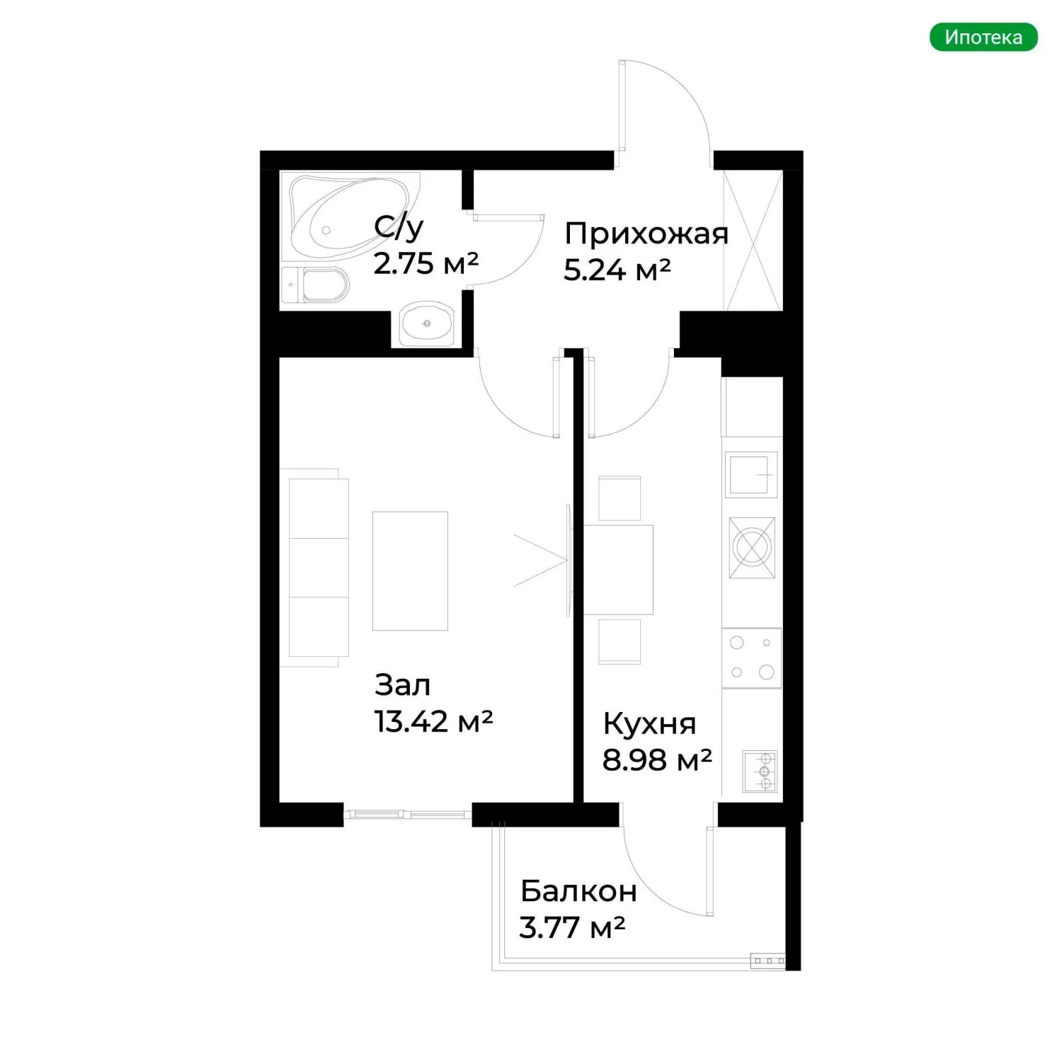 31 м², 1-комн. квартира, 4/16