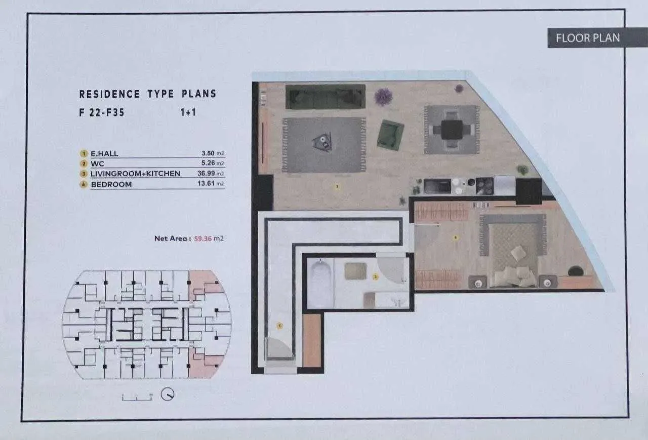 59 m², 2-xonali kvartira, 39/47