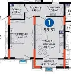 60 м², 2-комн. квартира, 3/5