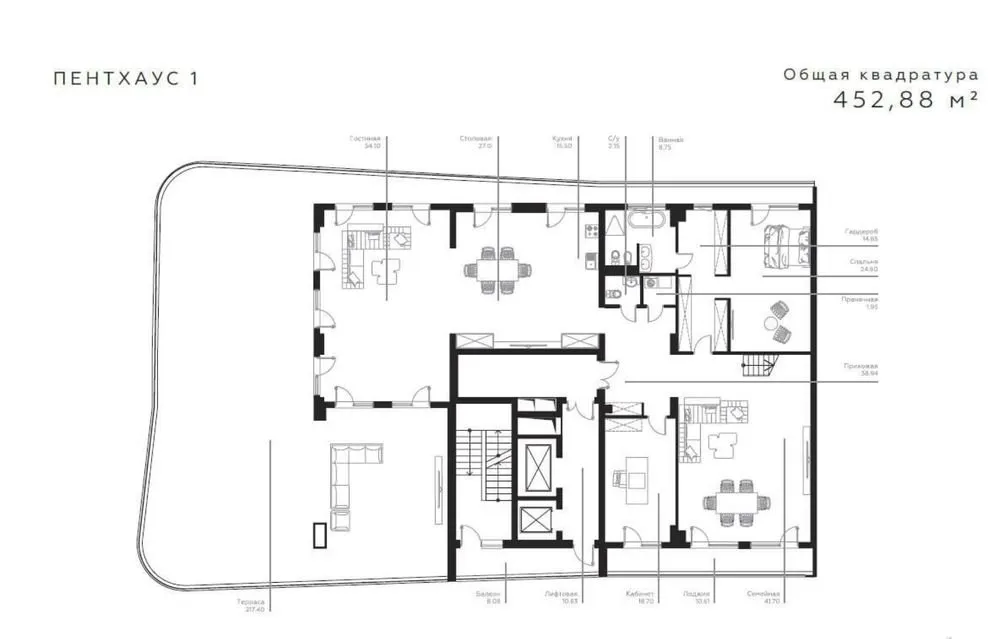 450 м², 5-комн. квартира, 14/15