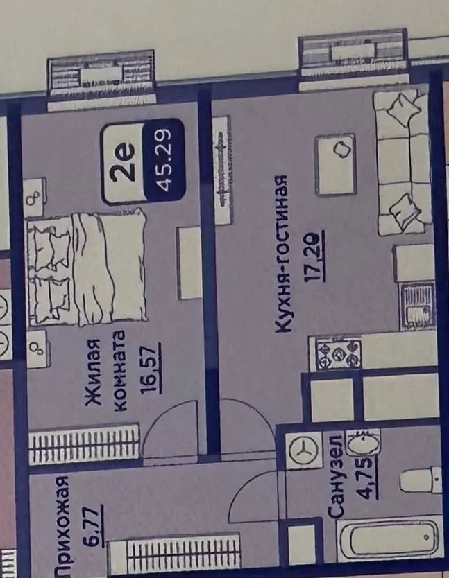 46 м², 2-комн. квартира, 2/15
