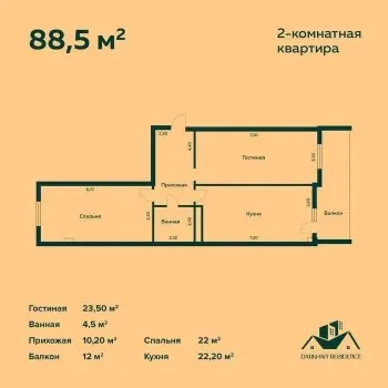 89 м², 3-комн. квартира, 8/12-2